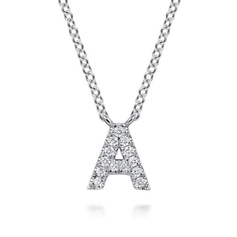 14K White Gold Diamond A Initial Pendant Necklace - 0.13 ct - Shot 1