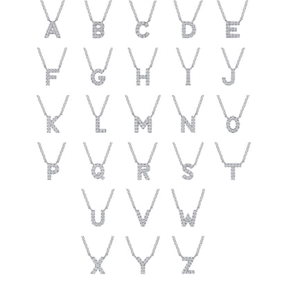 14K White Gold Diamond A Initial Pendant Necklace
