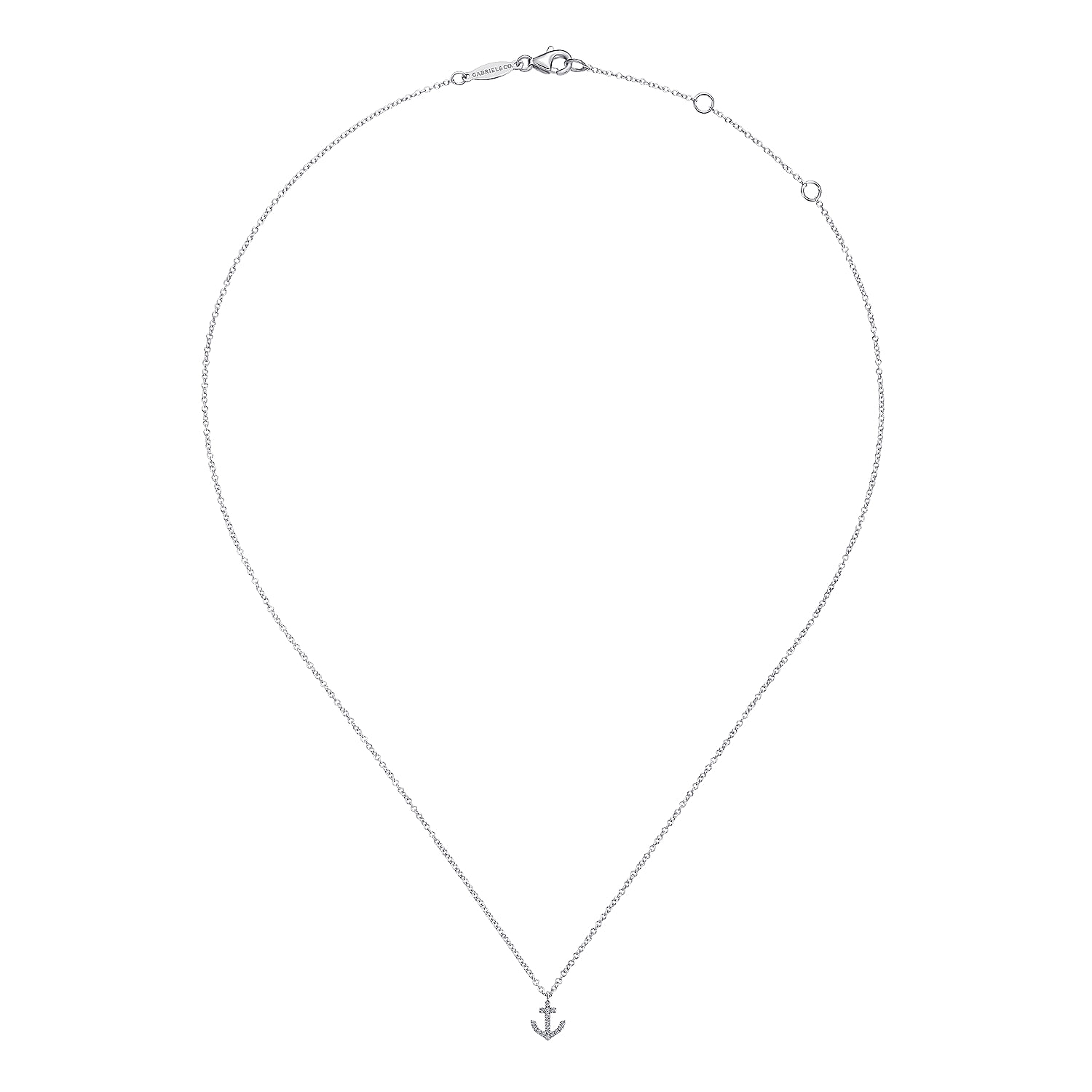 14K White Gold Diamond Anchor Pendant Necklace - 0.09 ct - Shot 2
