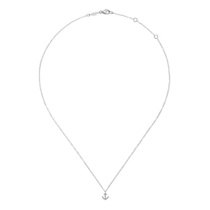14K White Gold Diamond Anchor Pendant Necklace
