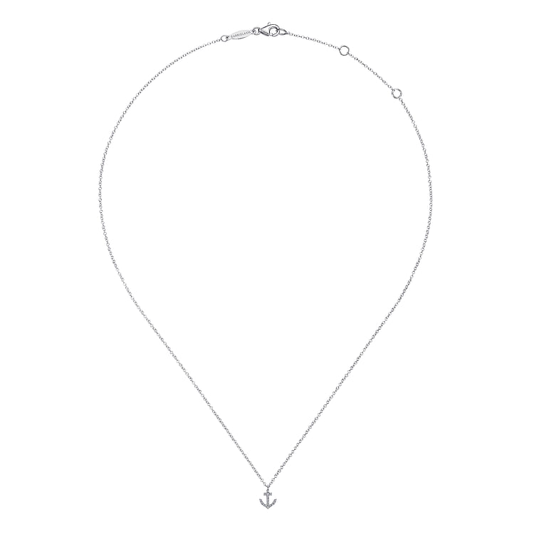 14K White Gold Diamond Anchor Pendant Necklace
