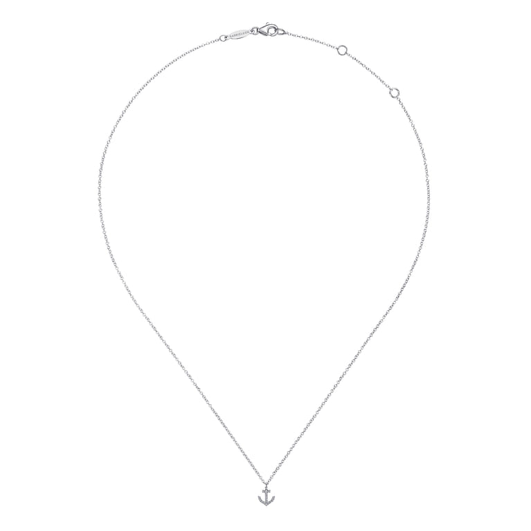 14K White Gold Diamond Anchor Pendant Necklace - 0.09 ct - Shot 2