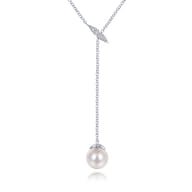 14K White Gold Diamond And Pearl Y Knot Necklace