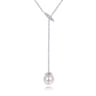 14K White Gold Diamond And Pearl Y Knot Necklace - 0.04 ct