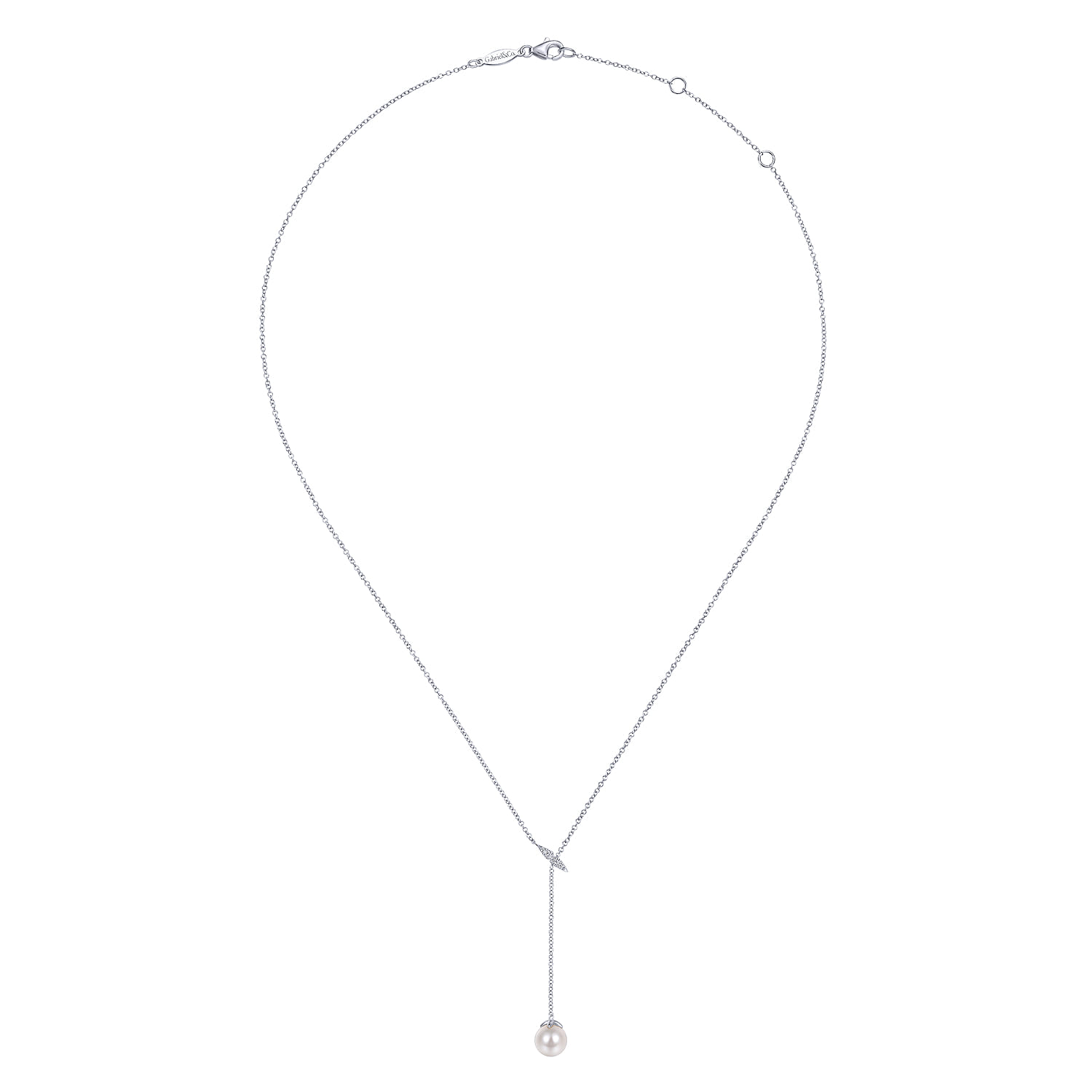 14K White Gold Diamond And Pearl Y Knot Necklace - 0.04 ct - Shot 2
