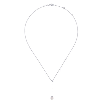 14K White Gold Diamond And Pearl Y Knot Necklace