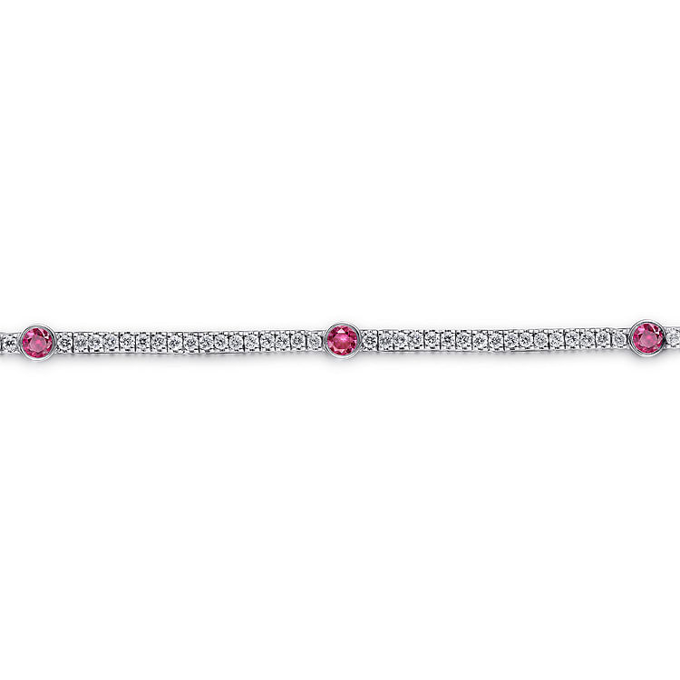 14K White Gold Diamond And Ruby Tennis Bracelet