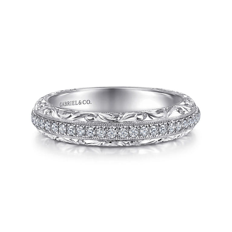 Fancy Wedding Ring in 14k White Gold with Round Natural Diamond at Gabriel & Co. - Shot 1