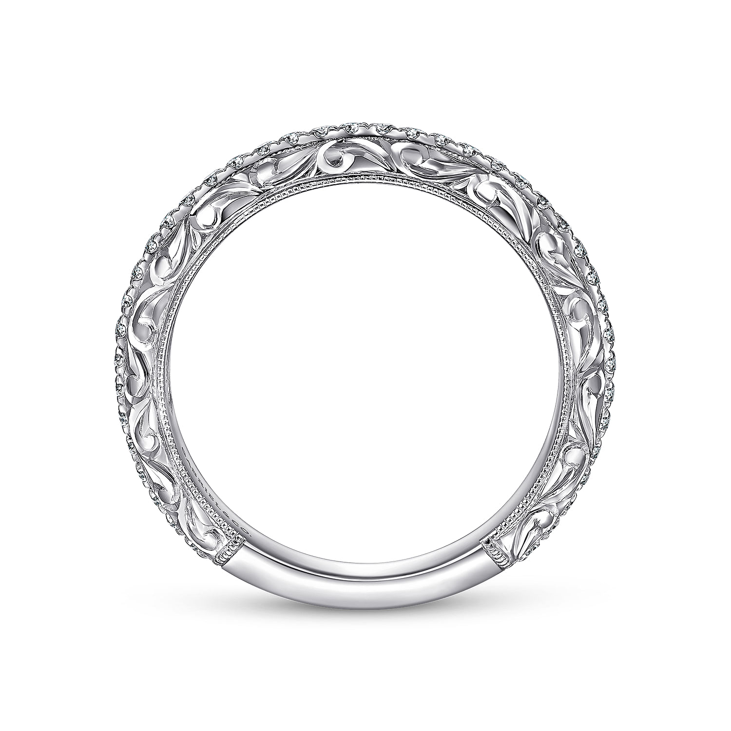 14K White Gold Diamond Anniversary Band with Engraved Frame