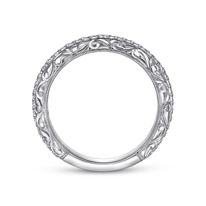 14K White Gold Diamond Anniversary Band with Engraved Frame