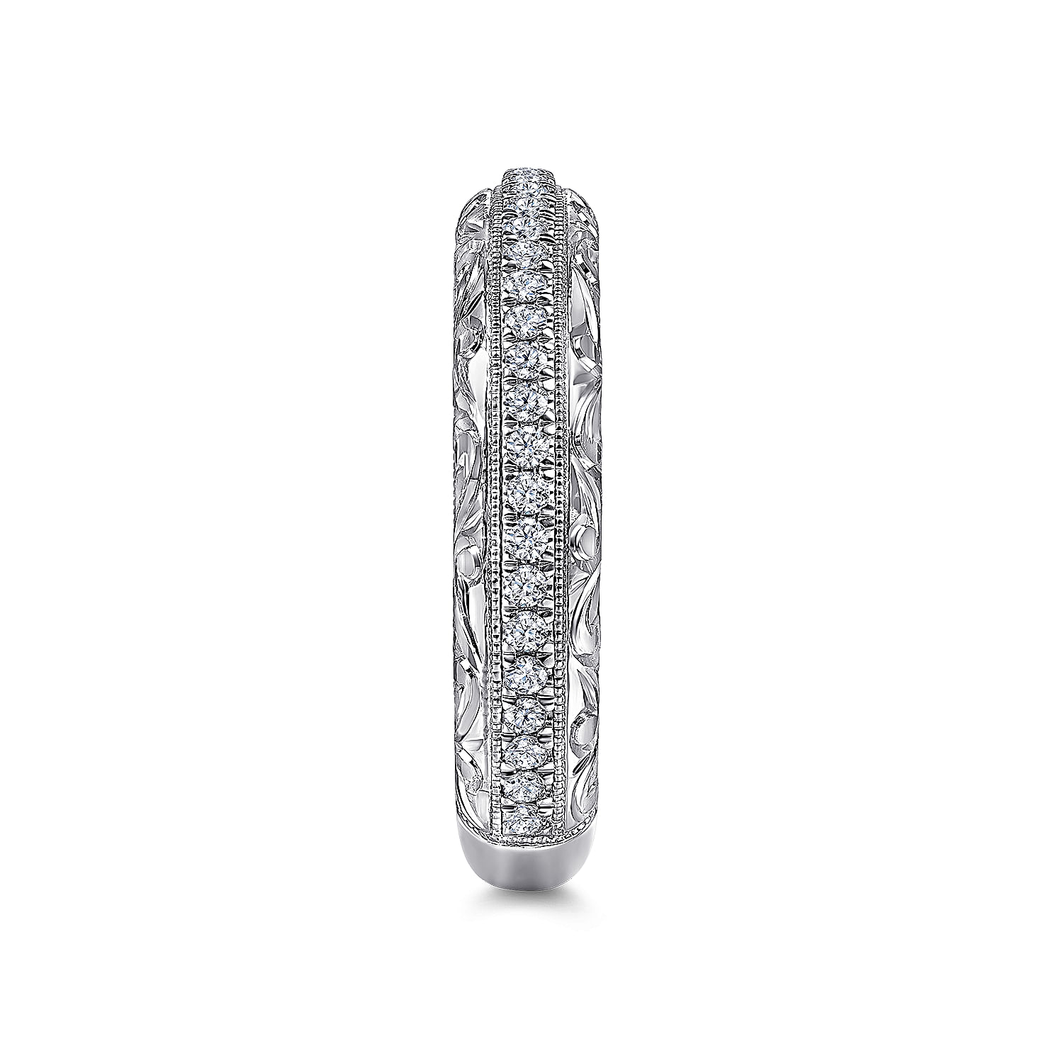 14K White Gold Diamond Anniversary Band with Engraved Frame
