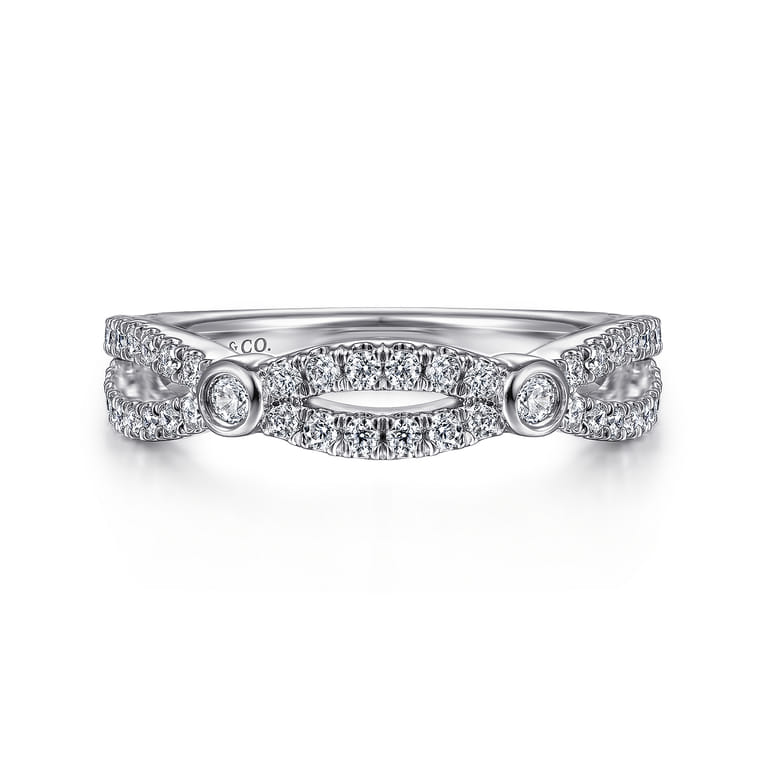 Fancy Wedding Ring in 14k White Gold with Round Natural Diamond at Gabriel & Co. - Shot 1