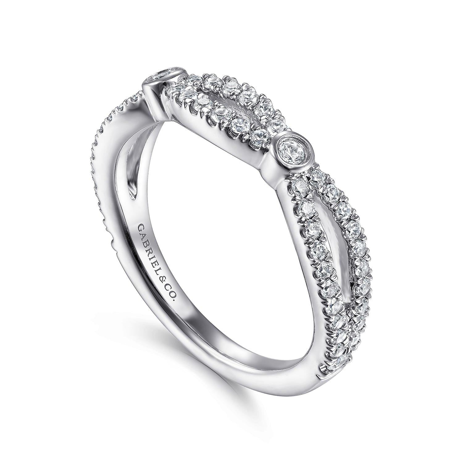 Fancy Wedding Ring in 14k White Gold with Round Natural Diamond at Gabriel & Co. - Shot 3