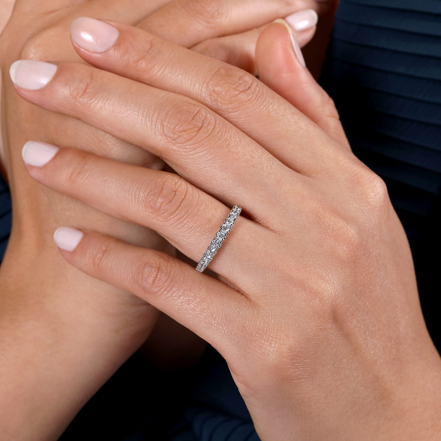 Straight Wedding Ring in 14k White Gold with Round Natural Diamond at Gabriel & Co. - Shot 5