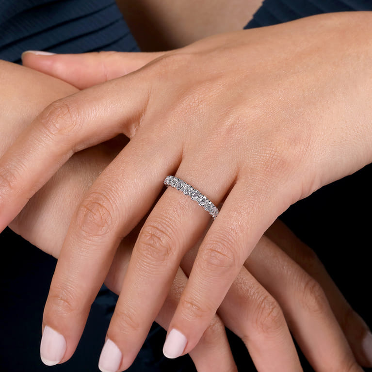 Straight Wedding Ring in 14k White Gold with Round Natural Diamond at Gabriel & Co. - Shot 5