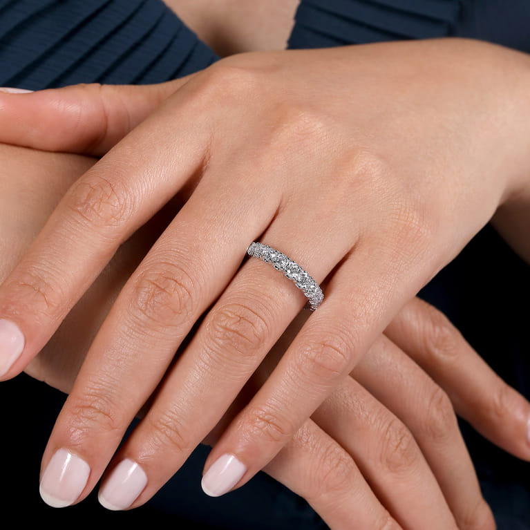 Straight Wedding Ring in 14k White Gold with Round Natural Diamond at Gabriel & Co. - Shot 5