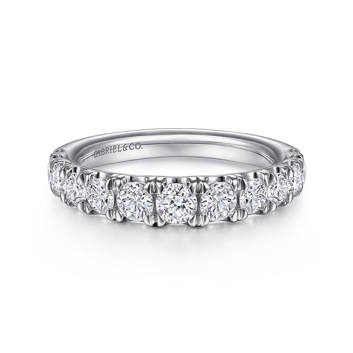Straight Wedding Ring in 14k White Gold with Round Natural Diamond at Gabriel & Co. - Shot 1