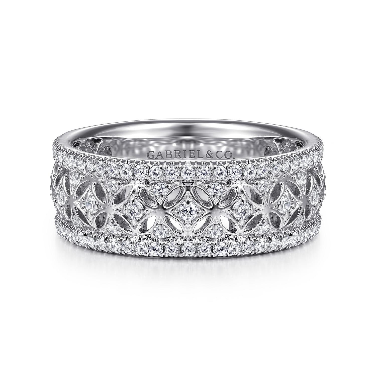 Fancy Wedding Ring in 14k White Gold with Round Natural Diamond at Gabriel & Co. - Shot 1