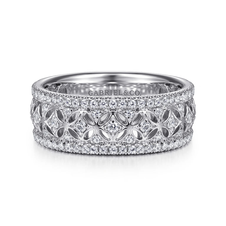Fancy Wedding Ring in 14k White Gold with Round Natural Diamond at Gabriel & Co. - Shot 1
