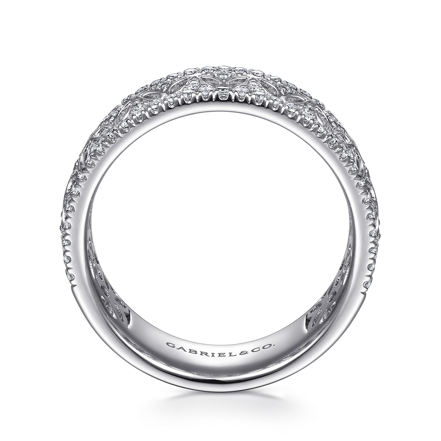 Fancy Wedding Ring in 14k White Gold with Round Natural Diamond at Gabriel & Co. - Shot 2
