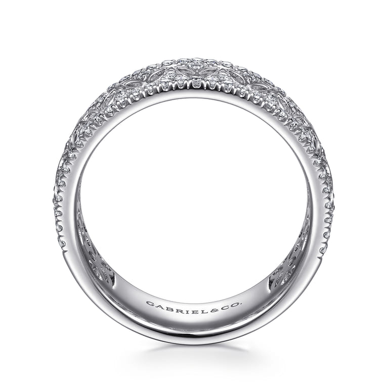 Fancy Wedding Ring in 14k White Gold with Round Natural Diamond at Gabriel & Co. - Shot 2