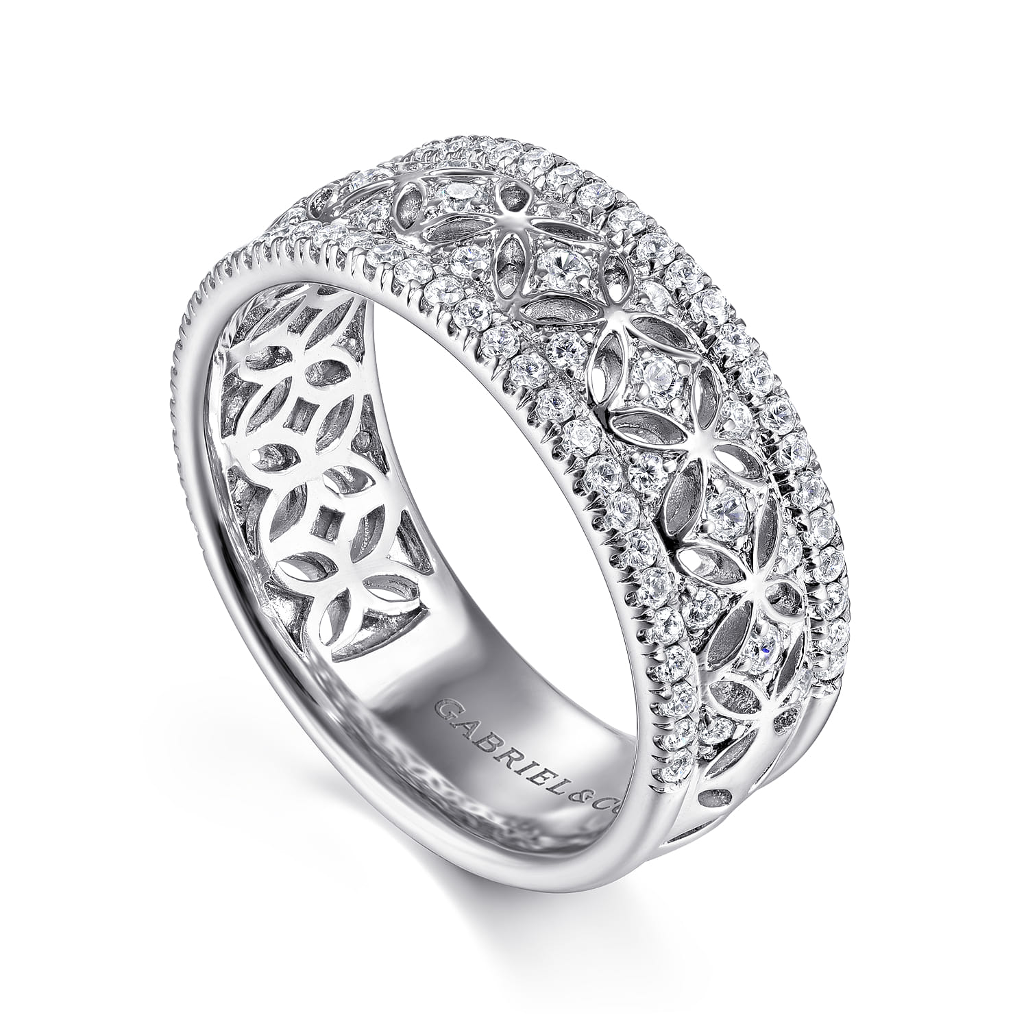 Fancy Wedding Ring in 14k White Gold with Round Natural Diamond at Gabriel & Co. - Shot 3