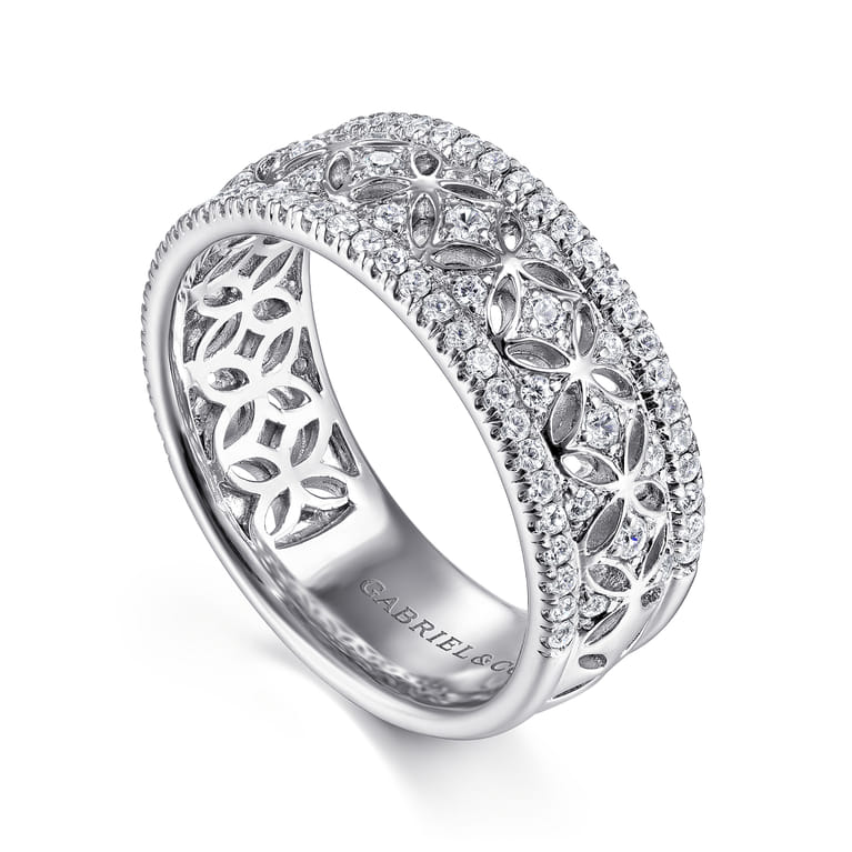 Fancy Wedding Ring in 14k White Gold with Round Natural Diamond at Gabriel & Co. - Shot 3