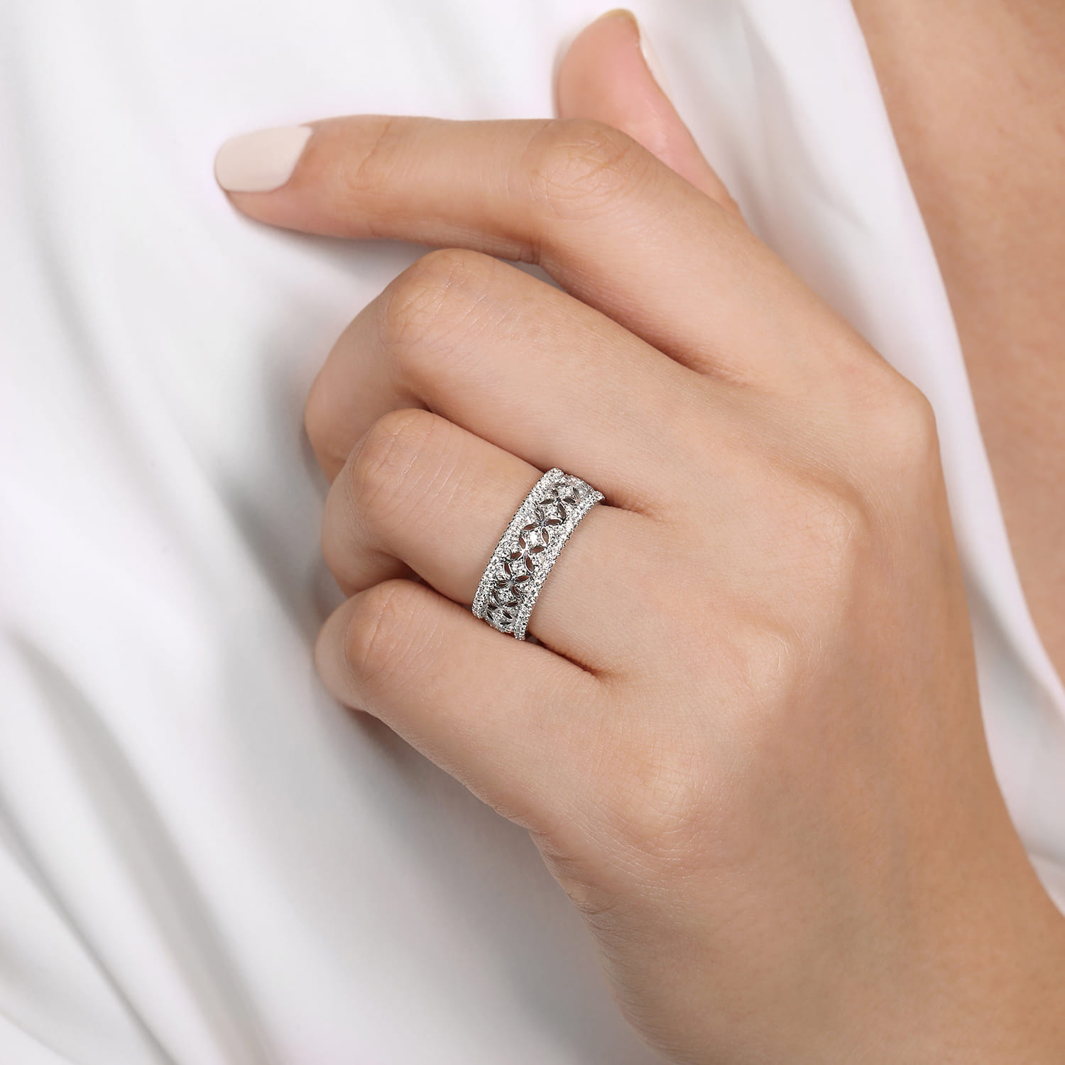 Fancy Wedding Ring in 14k White Gold with Round Natural Diamond at Gabriel & Co. - Shot 5