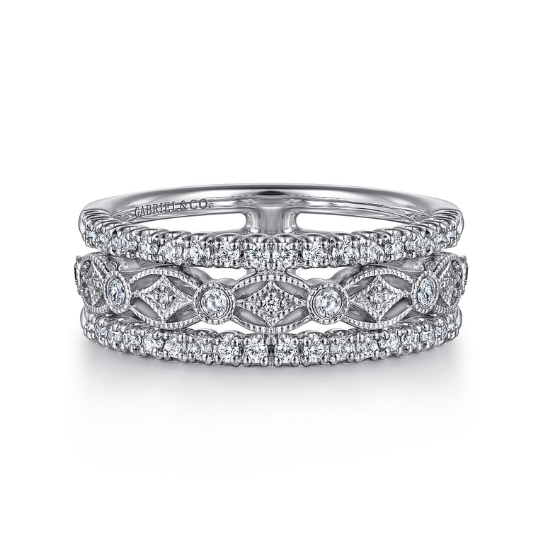 Fancy Wedding Ring in 14k White Gold with Round Natural Diamond at Gabriel & Co. - Shot 1
