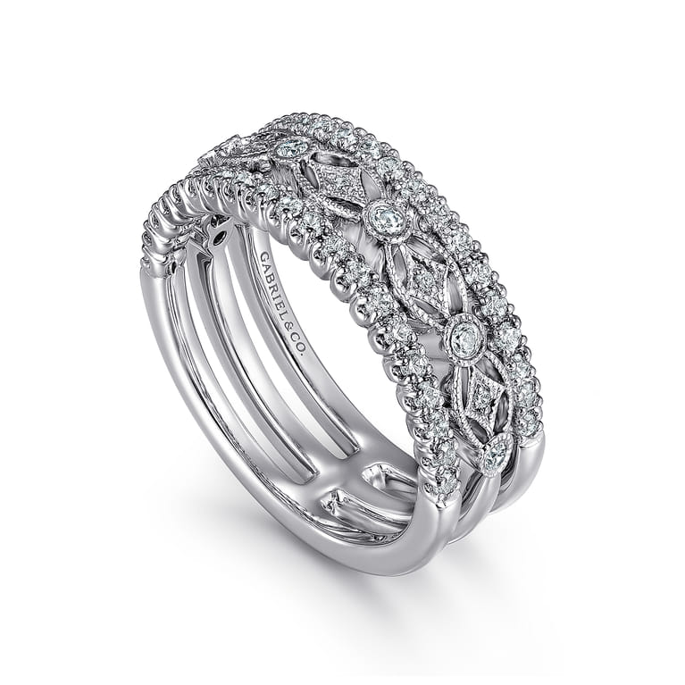 Fancy Wedding Ring in 14k White Gold with Round Natural Diamond at Gabriel & Co. - Shot 3