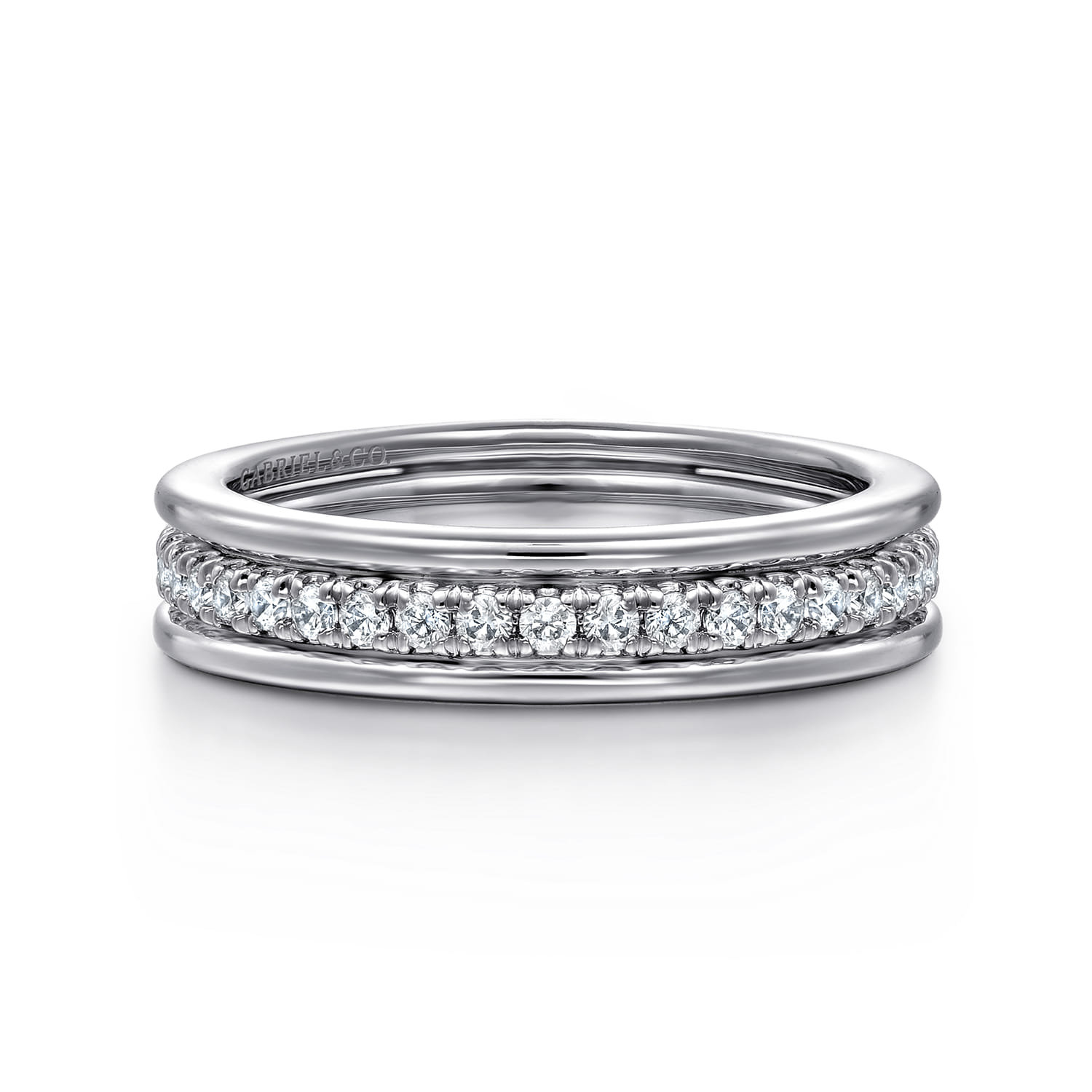 Straight Wedding Ring in 14k White Gold with Round Natural Diamond at Gabriel & Co. - Shot 1