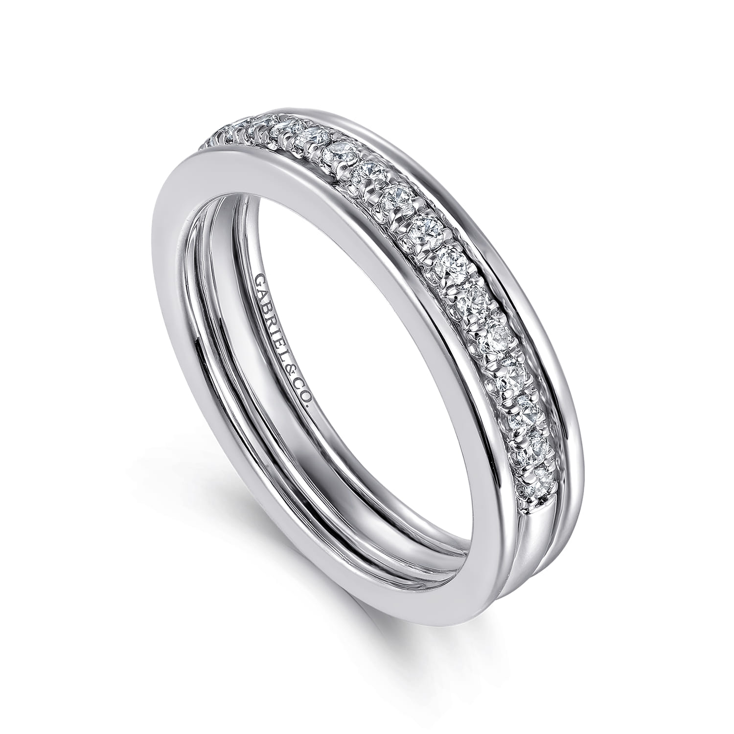 Straight Wedding Ring in 14k White Gold with Round Natural Diamond at Gabriel & Co. - Shot 3