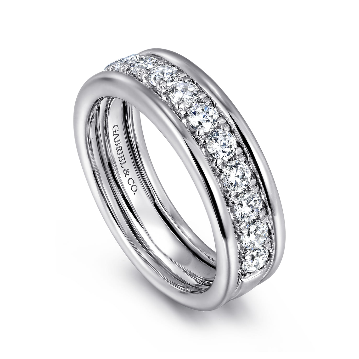 Fancy Wedding Ring in 14k White Gold with Round Natural Diamond at Gabriel & Co. - Shot 3