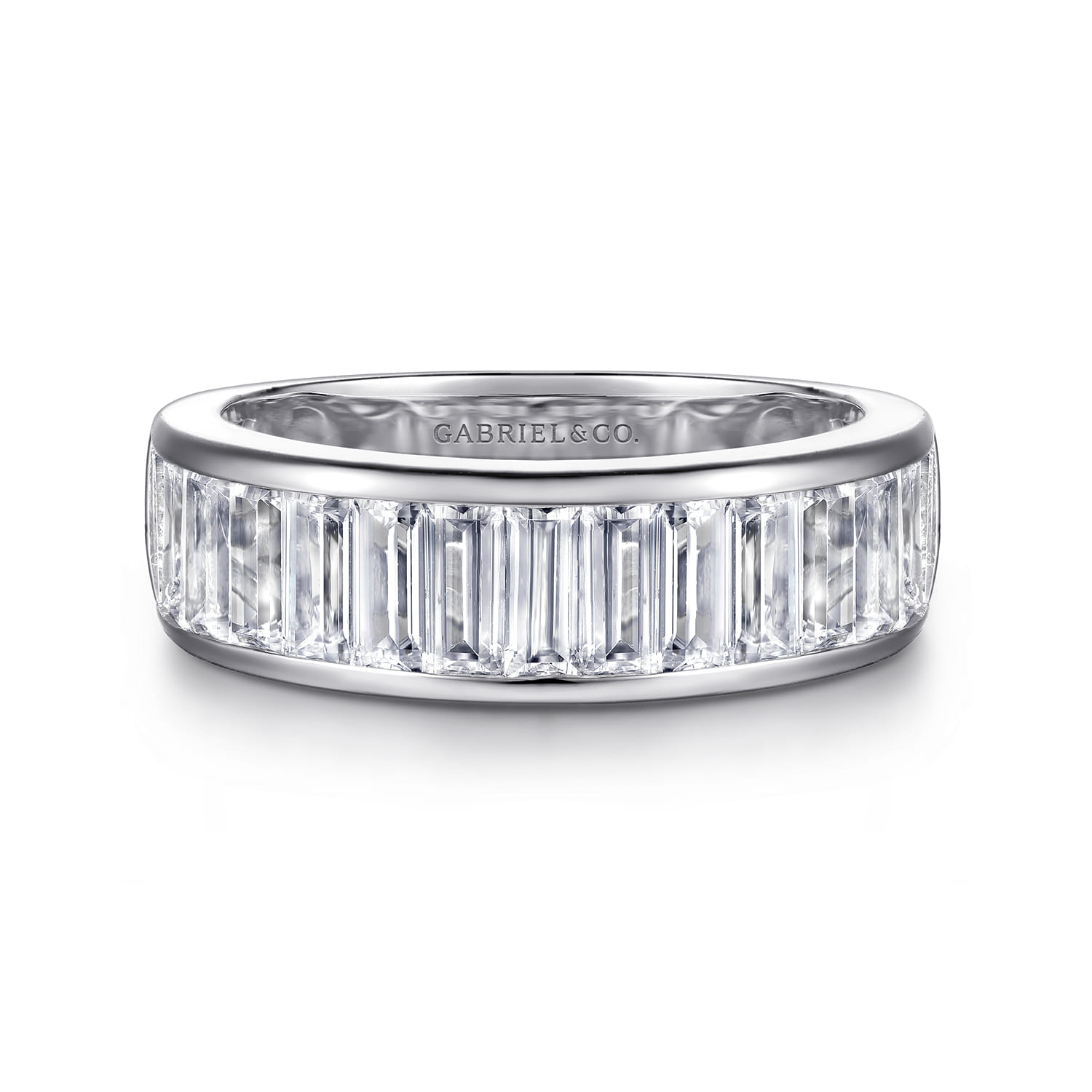 Fancy Wedding Ring in 14k White Gold with Baguette Natural Diamond at Gabriel & Co. - Shot 1