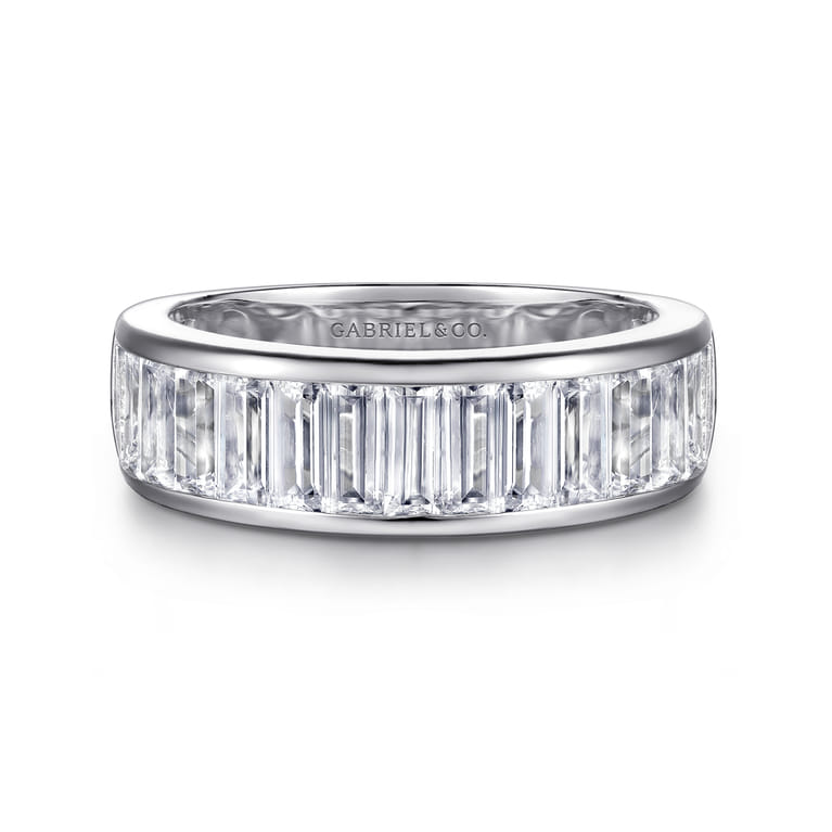 Fancy Wedding Ring in 14k White Gold with Baguette Natural Diamond at Gabriel & Co. - Shot 1