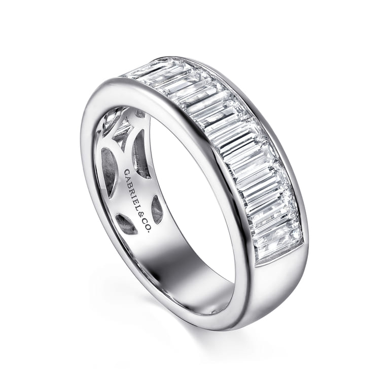Fancy Wedding Ring in 14k White Gold with Baguette Natural Diamond at Gabriel & Co. - Shot 3