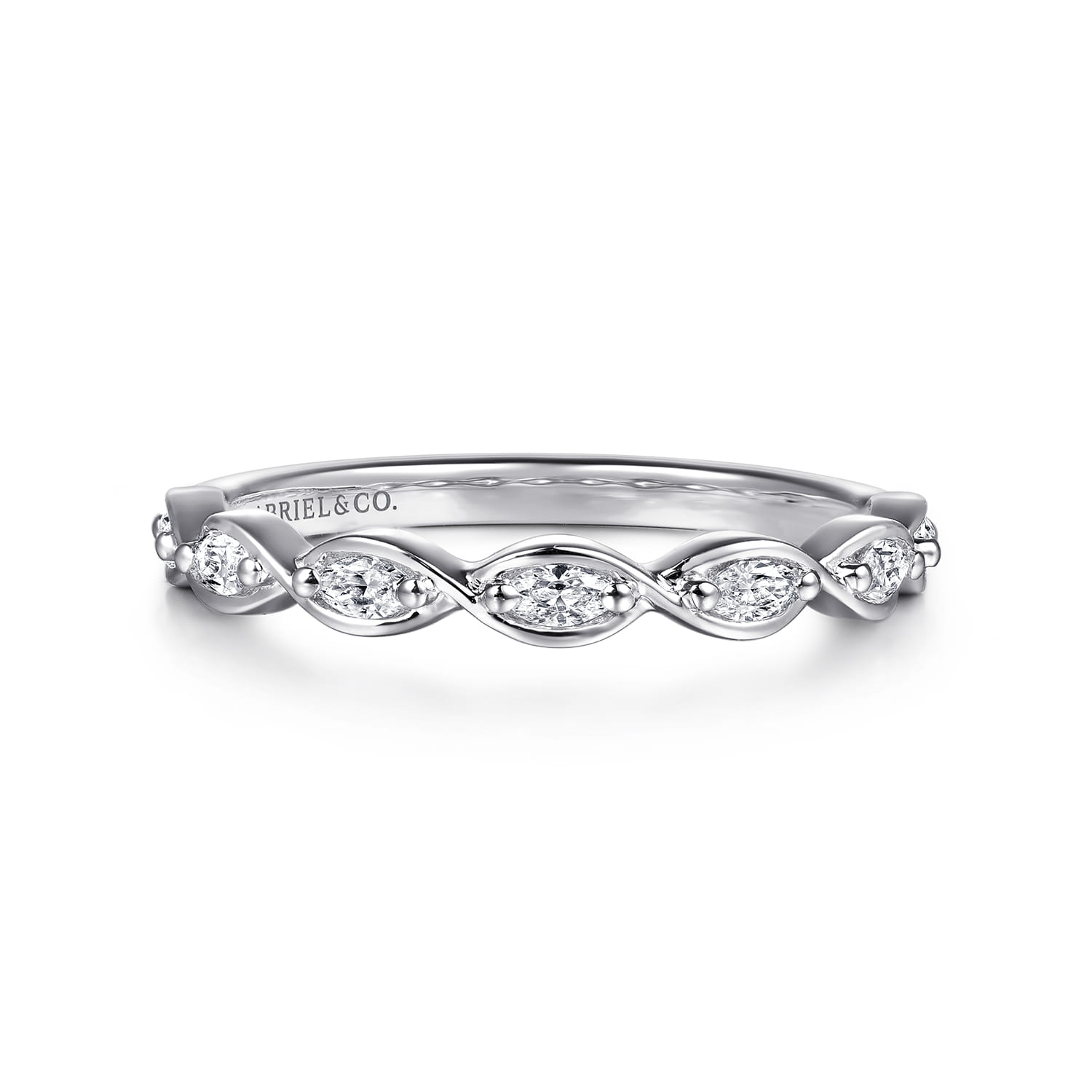 Straight Wedding Ring in 14k White Gold with Marquise Natural Diamond at Gabriel & Co. - Shot 1