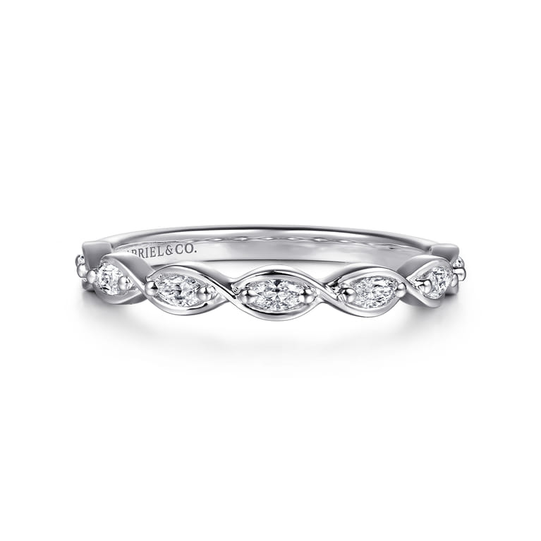 Straight Wedding Ring in 14k White Gold with Marquise Natural Diamond at Gabriel & Co. - Shot 1