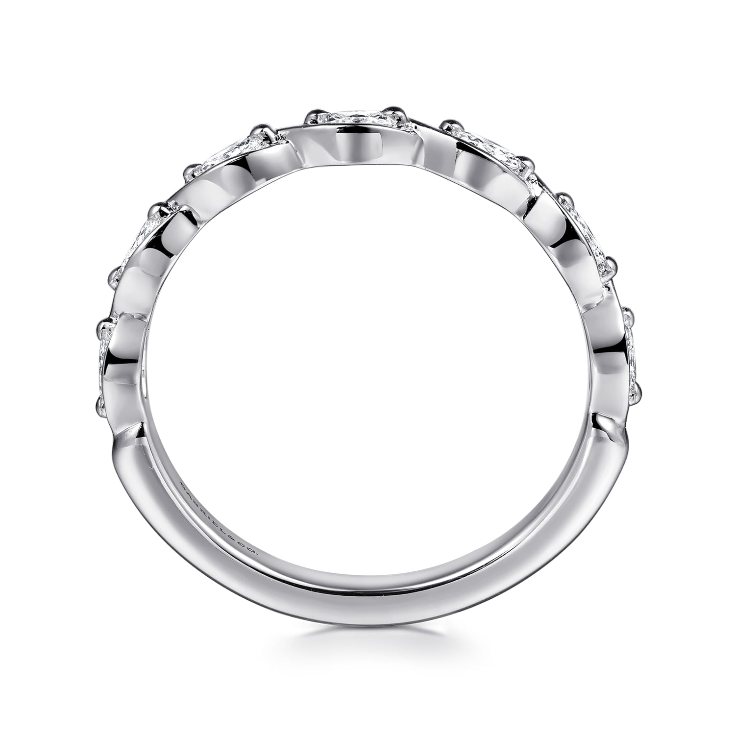 Straight Wedding Ring in 14k White Gold with Marquise Natural Diamond at Gabriel & Co. - Shot 2