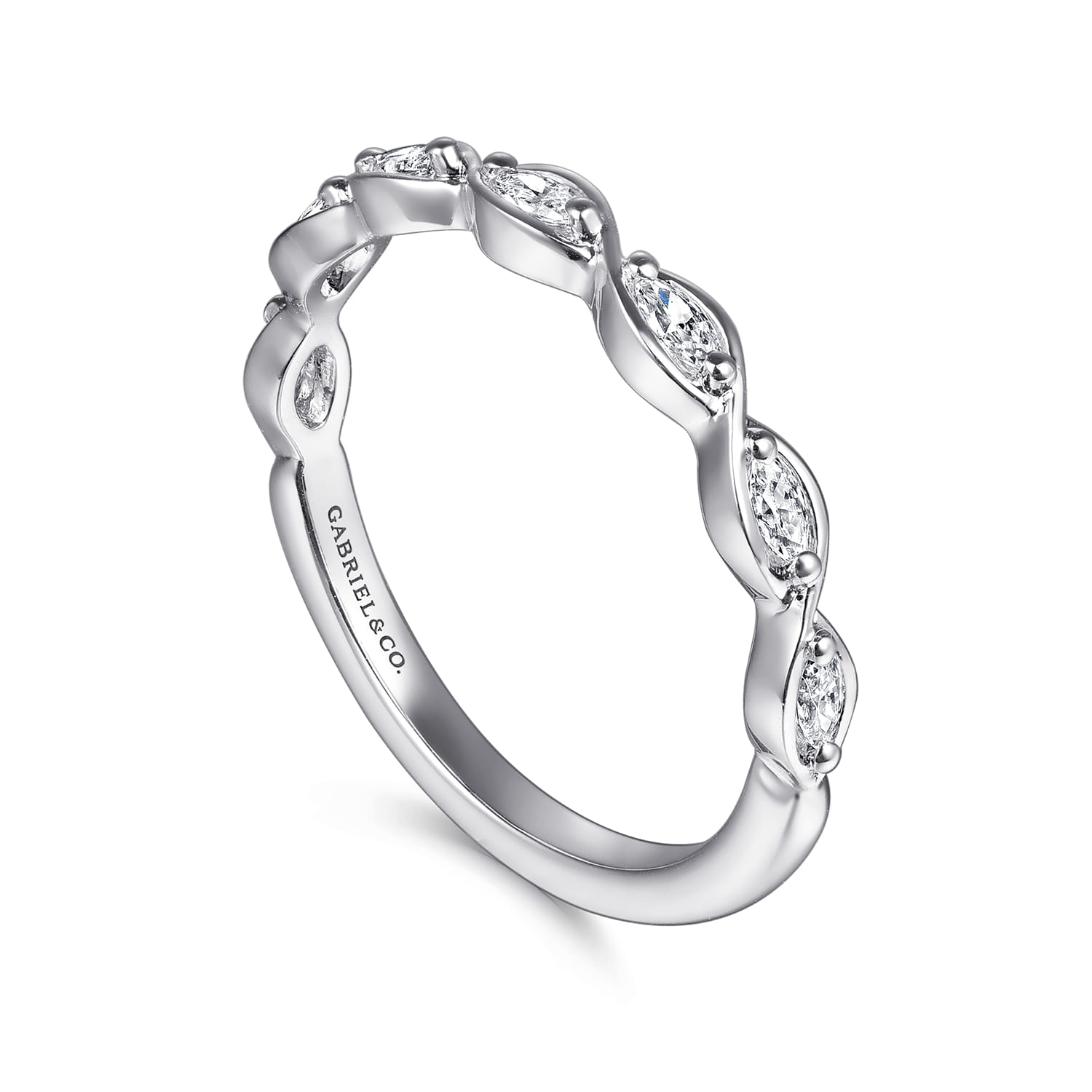 Straight Wedding Ring in 14k White Gold with Marquise Natural Diamond at Gabriel & Co. - Shot 3