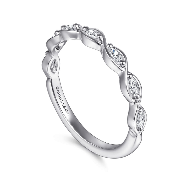 Straight Wedding Ring in 14k White Gold with Marquise Natural Diamond at Gabriel & Co. - Shot 3