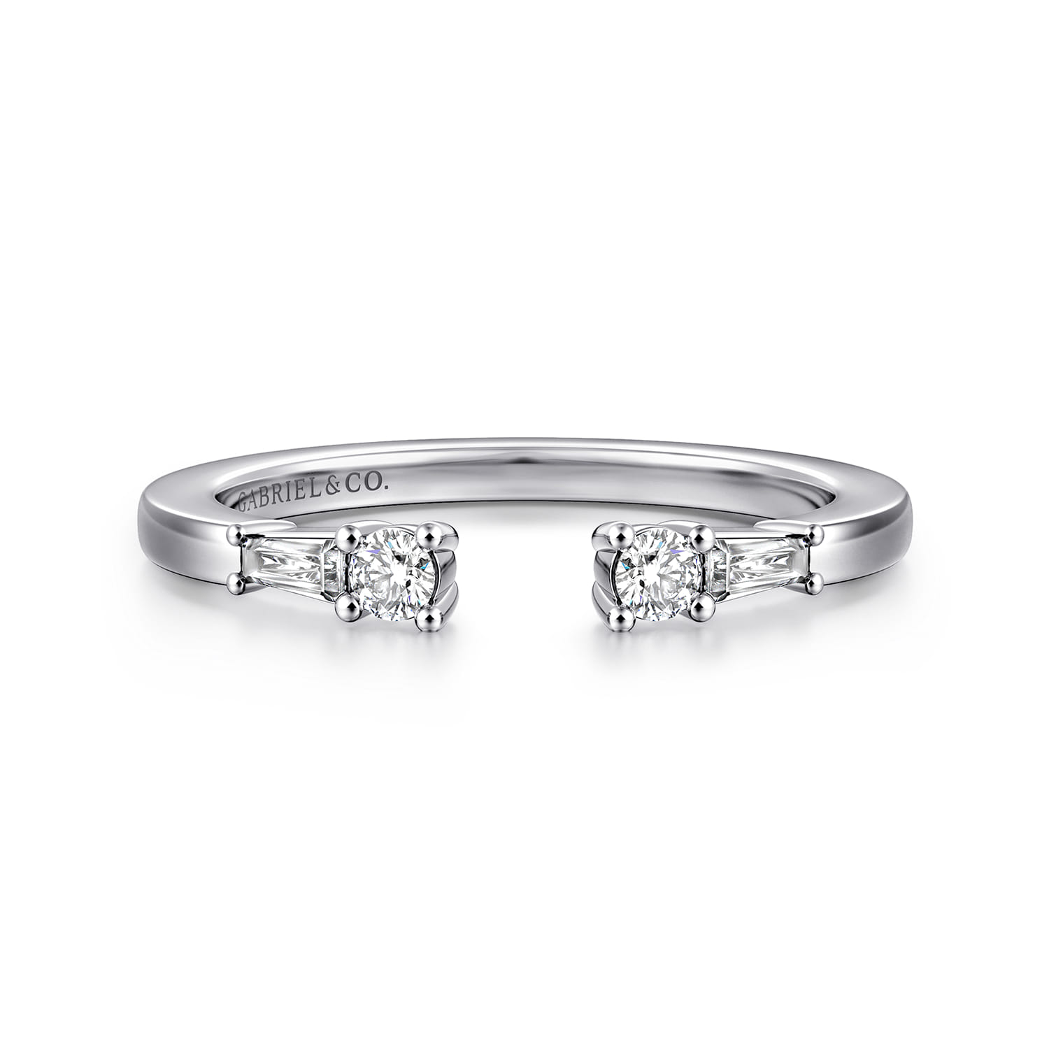 Open Ring Wedding Ring in 14k White Gold with Baguette Natural Diamond at Gabriel & Co. - Shot 1