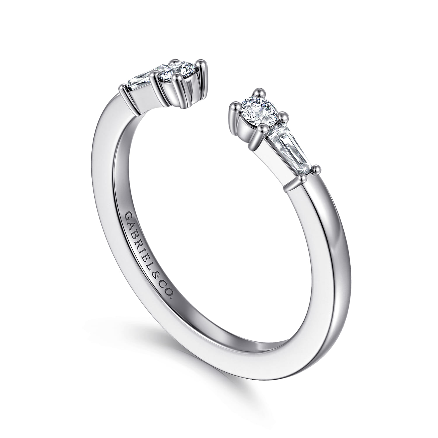 Open Ring Wedding Ring in 14k White Gold with Baguette Natural Diamond at Gabriel & Co. - Shot 3