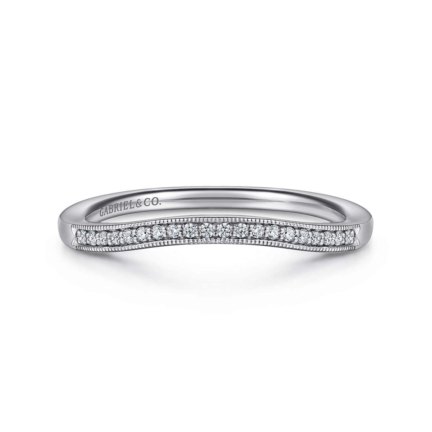 Curved Wedding Ring in 14k White Gold with  Natural Diamond at Gabriel & Co. - Shot 1