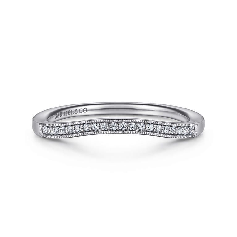 Curved Wedding Ring in 14k White Gold with  Natural Diamond at Gabriel & Co. - Shot 1