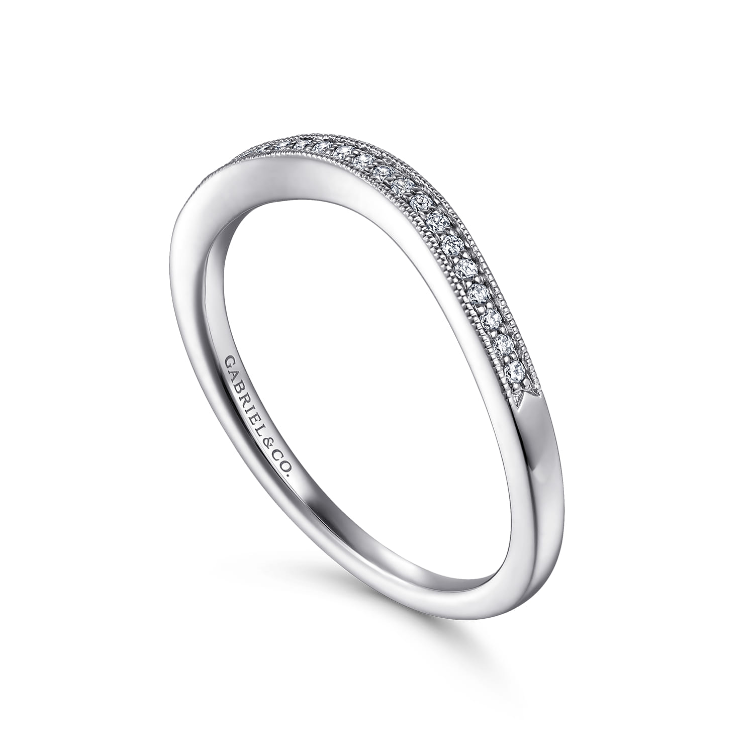 Curved Wedding Ring in 14k White Gold with  Natural Diamond at Gabriel & Co. - Shot 3