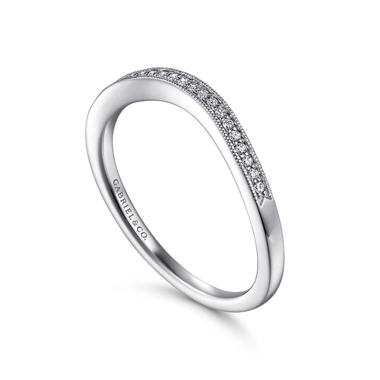 Curved Wedding Ring in 14k White Gold with  Natural Diamond at Gabriel & Co. - Shot 3