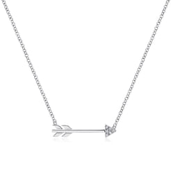 14K White Gold Diamond Arrow Necklace