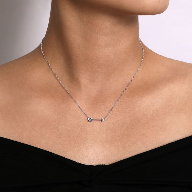 14K White Gold Diamond Arrow Necklace