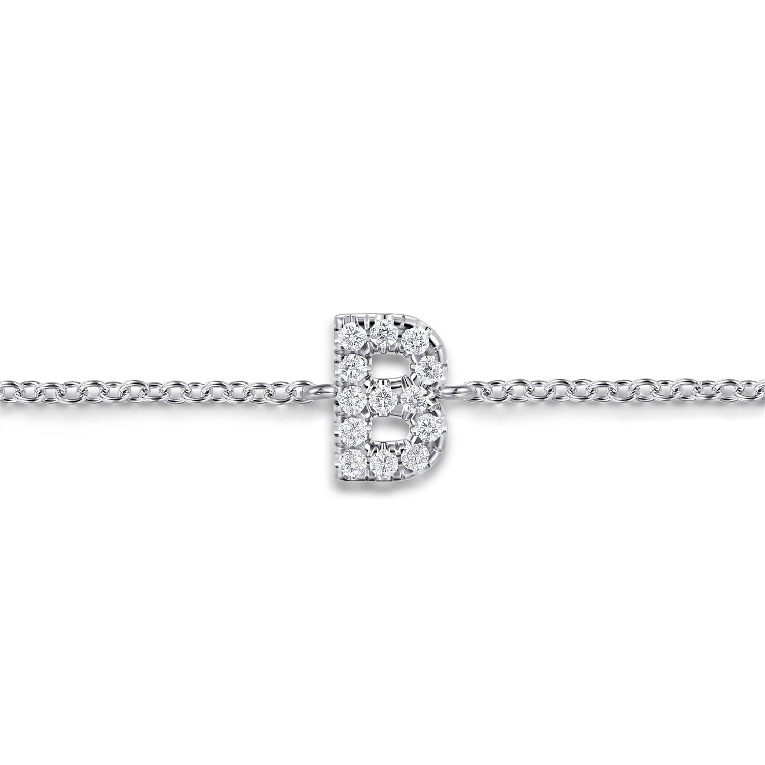 14K White Gold Diamond B Initial Chain Bracelet - 0.08 ct - Shot 2